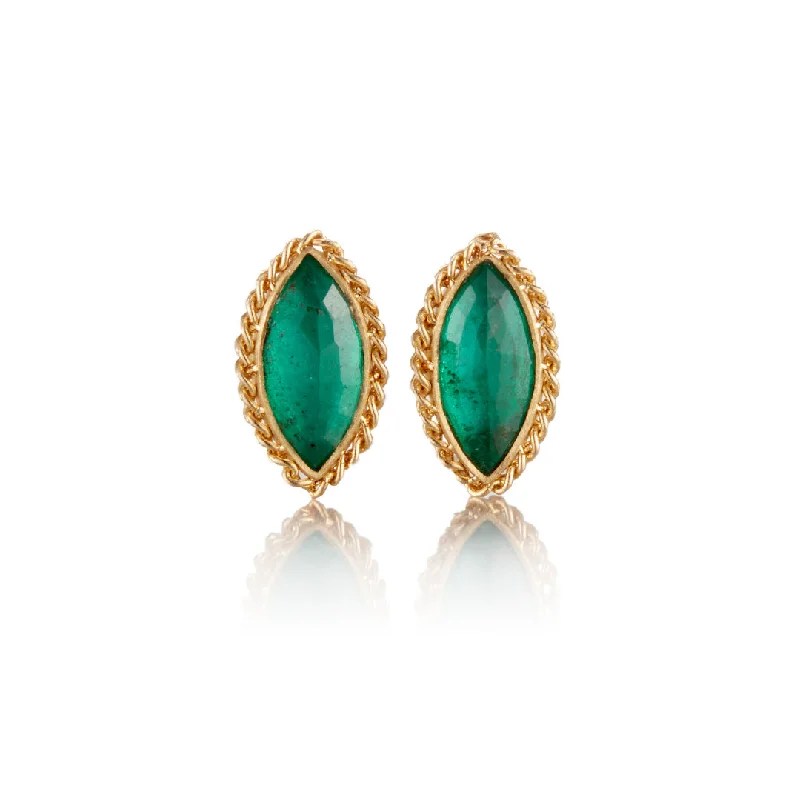 Statement Earrings for Evening-Emerald Marquis Stud Earrings