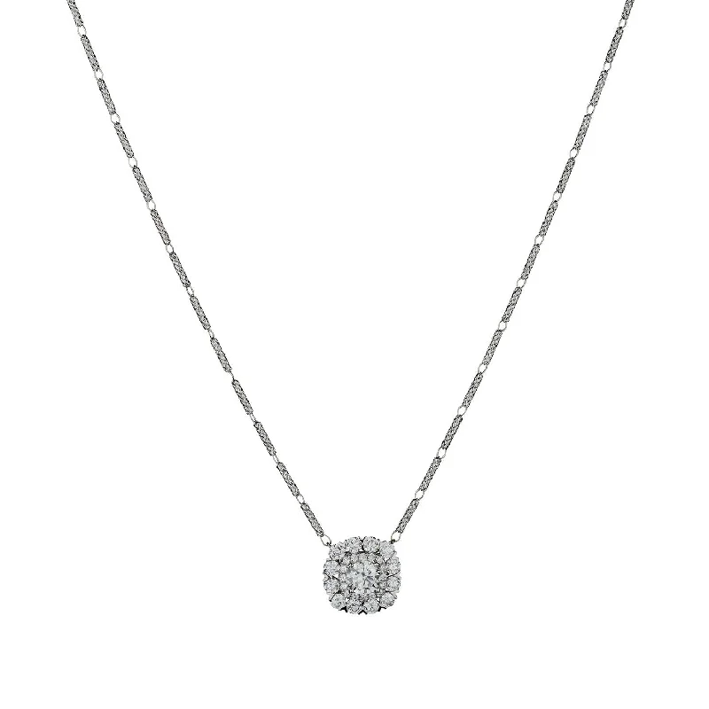 Pendant Necklace with Birthstone-ROUND BRILLIANT CUT DIAMOND HALO NECKLACE