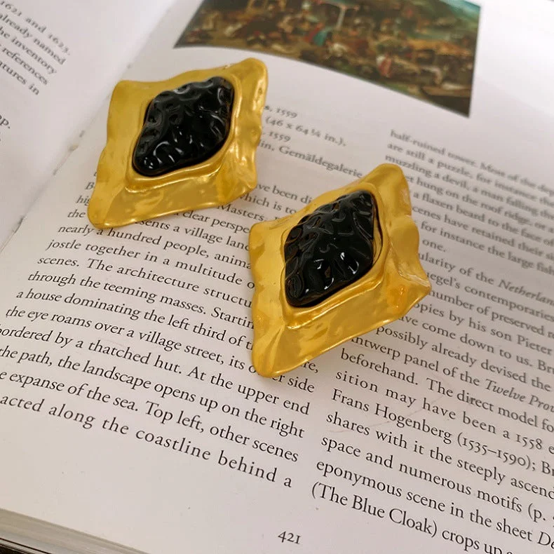 Unique Wedding Earrings-1 Pair Vintage Style Rhombus Plating Inlay Alloy Resin Ear Studs