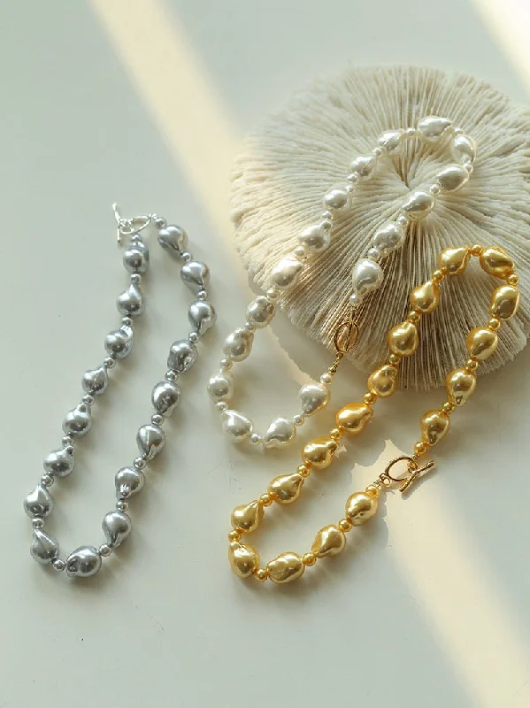 Unique Chain Necklace-Stylish Baroque Pearl and Bead Beaded Necklace with OT Clasp