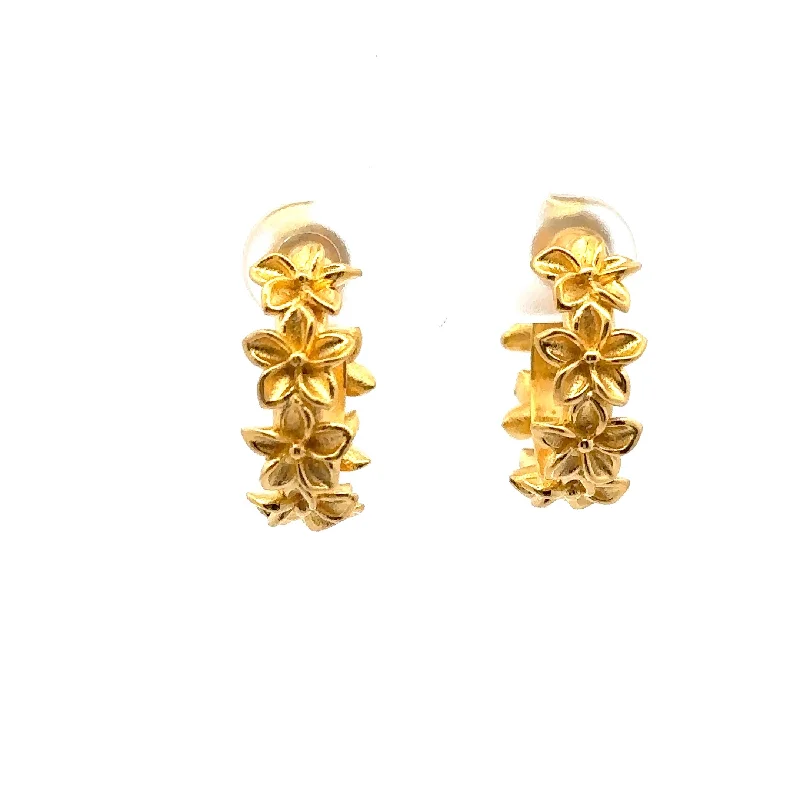 Dazzling Gold Earrings-Aloha Flower Hoop Earrings 24K Gold Vermeil