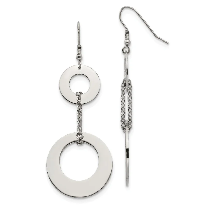 Silver Earrings with Crystals-Stainless Steel Polished Circles Dangle Earrings