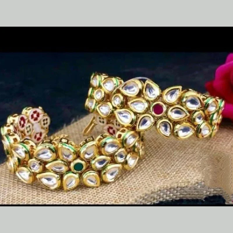 Personalized Charm Bracelet-Abhinandan Gold Plated Kundan Stone And Pearls Adjustable Bracelet