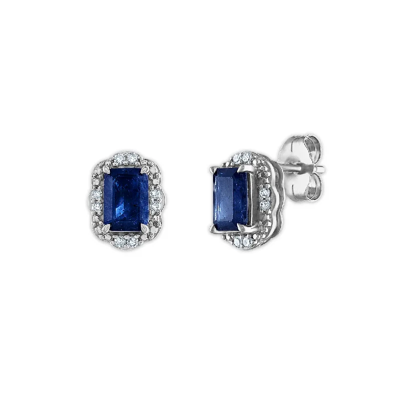 Wedding Earrings with Gemstones-LoveSong Vintage Inspired Sapphire and Diamond Earrings