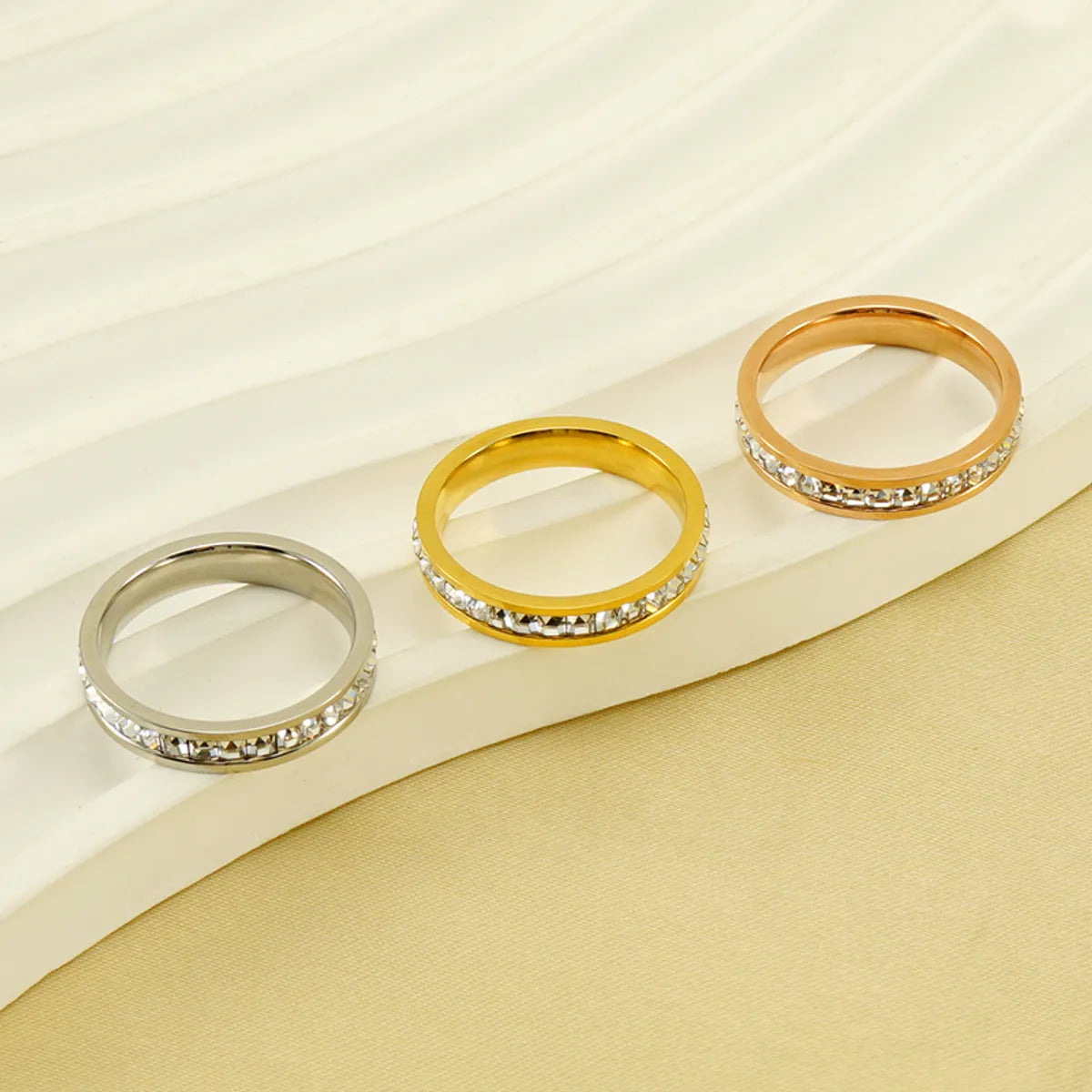 Beautiful Custom Ring-Simple Style Geometric Stainless Steel Plating Inlay Zircon 18k Gold Plated Rings