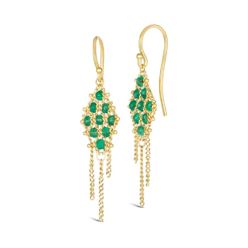 Colorful Gemstone Earrings-Emerald Woven Lattice Earrings