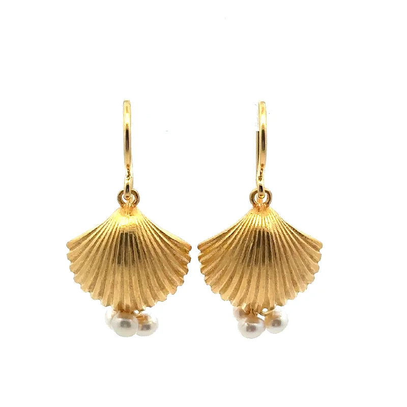 Unique Pearl Earrings-Aloha Shell Wire Earrings with Pearl 24k Gold Vermeil