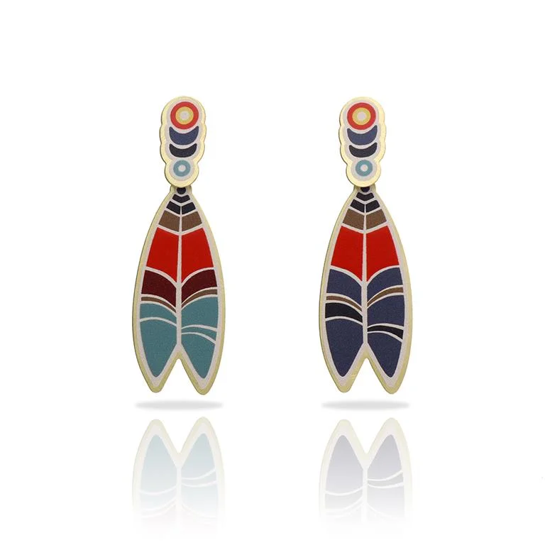 Elegant Gemstone Stud Earrings-RAS Native Southwest Feather Gold Earrings