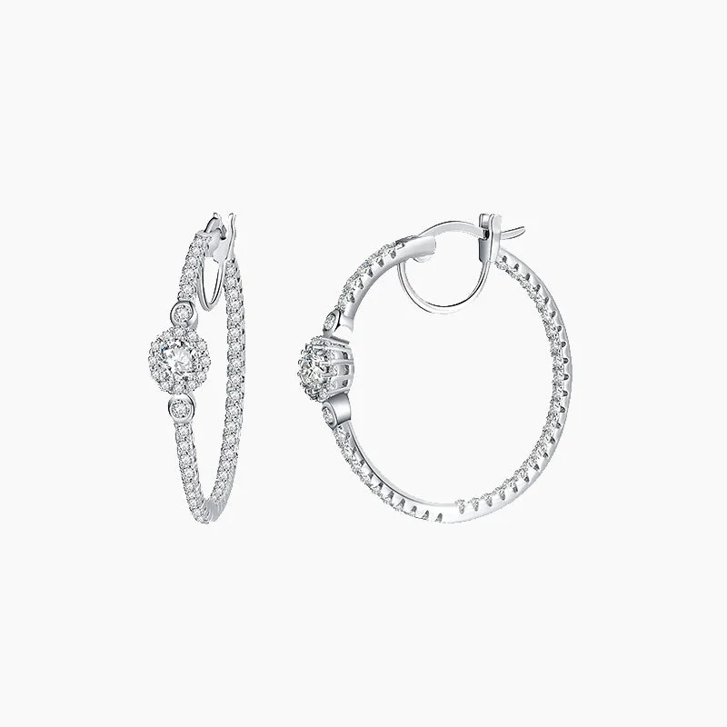 Wedding Earrings with Diamonds-Sterling Silver Cubic Zirconia Hoop Earrings