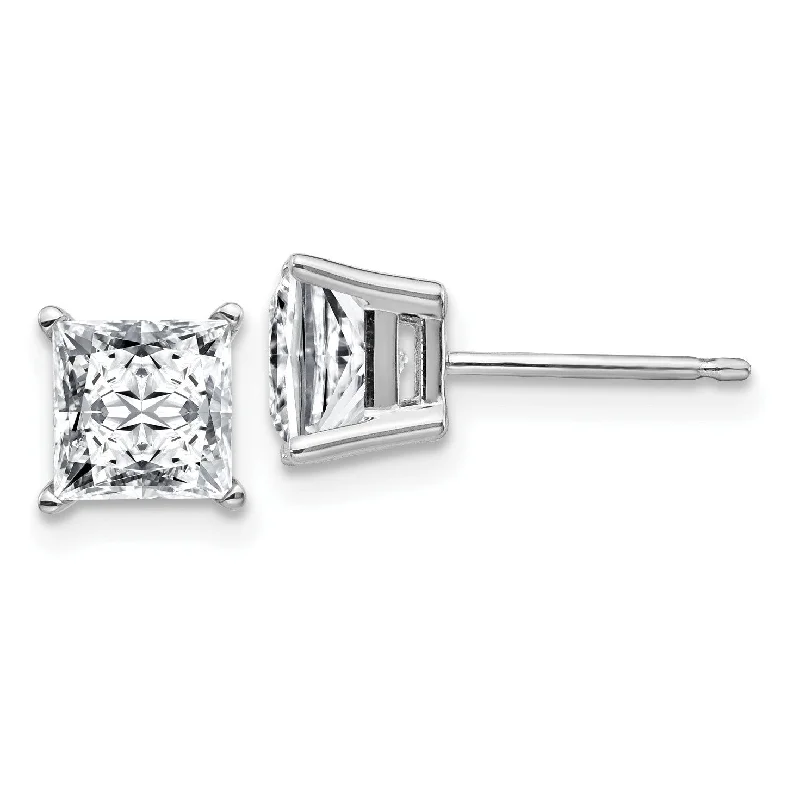 Modern Stud Earrings-6MM Princess Cut Moissanite Stud Earrings in 14KT White Gold