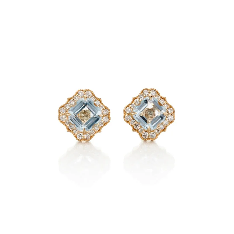 Wedding Earrings with Pearls-Swiss Blue Topaz & Diamond San Marco Earrings