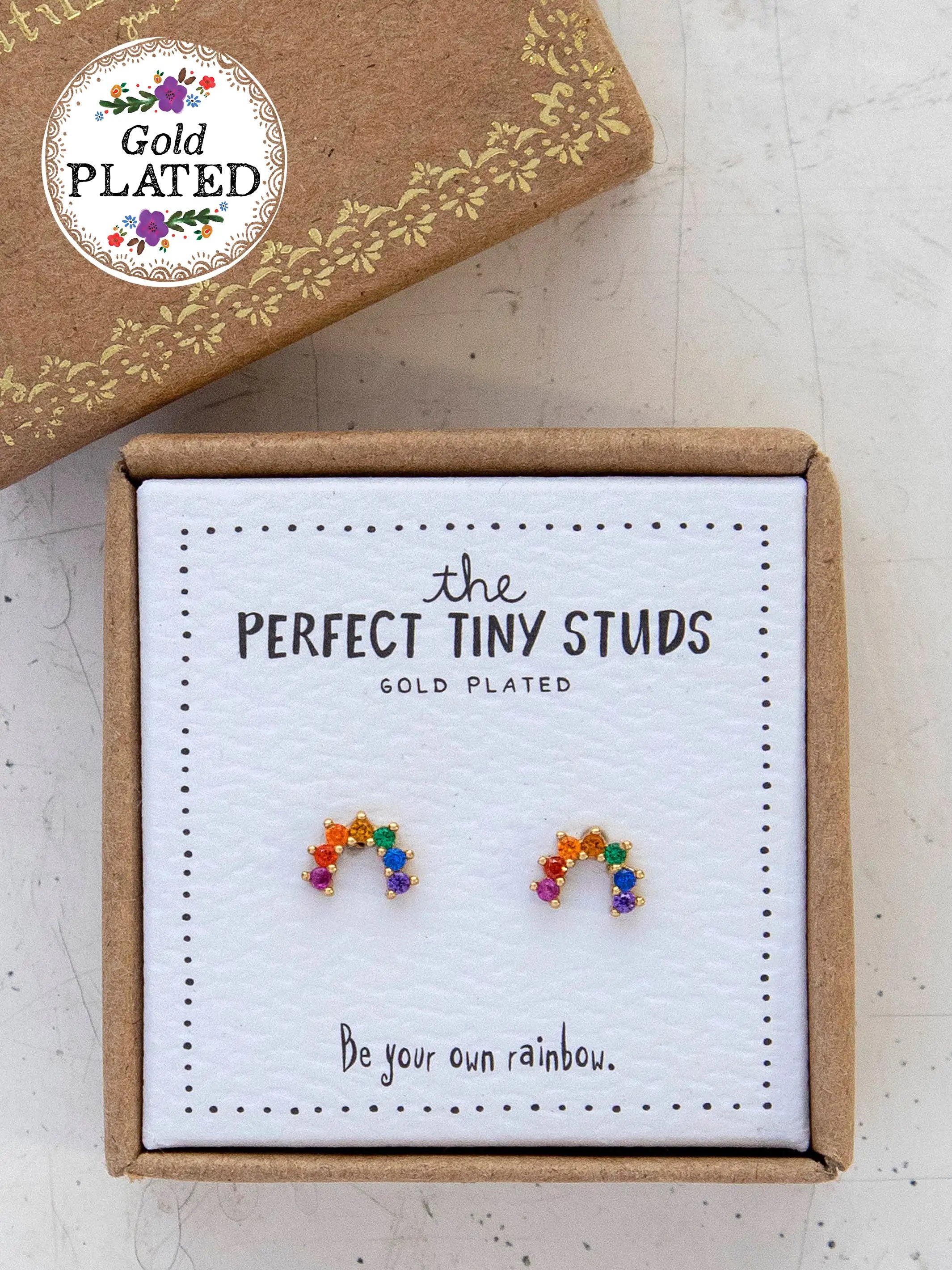 Designer Earrings for Special Occasions-Perfect Tiny Stud Earrings - Rainbow