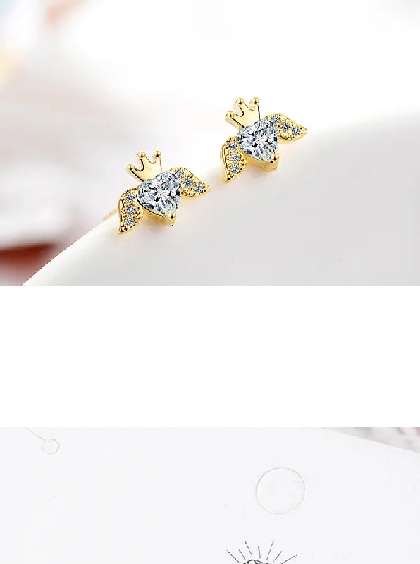 Gemstone Earrings for Brides-1 Pair Lady Heart Shape Plating Inlay Copper Zircon 24k Gold Plated White Gold Plated Ear Studs