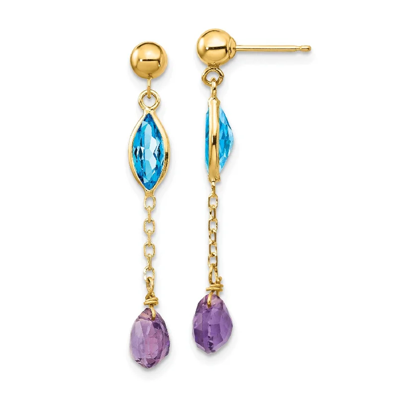 Silver Statement Earrings-14KT Yellow Gold Blue Topaz and Amethyst Earrings