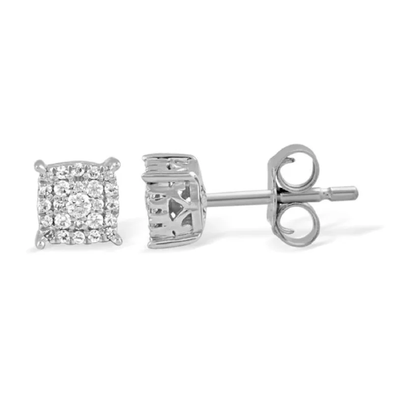 Handmade Silver Earrings-1/7 CTW Diamond Cluster Stud Earrings in 10KT White Gold