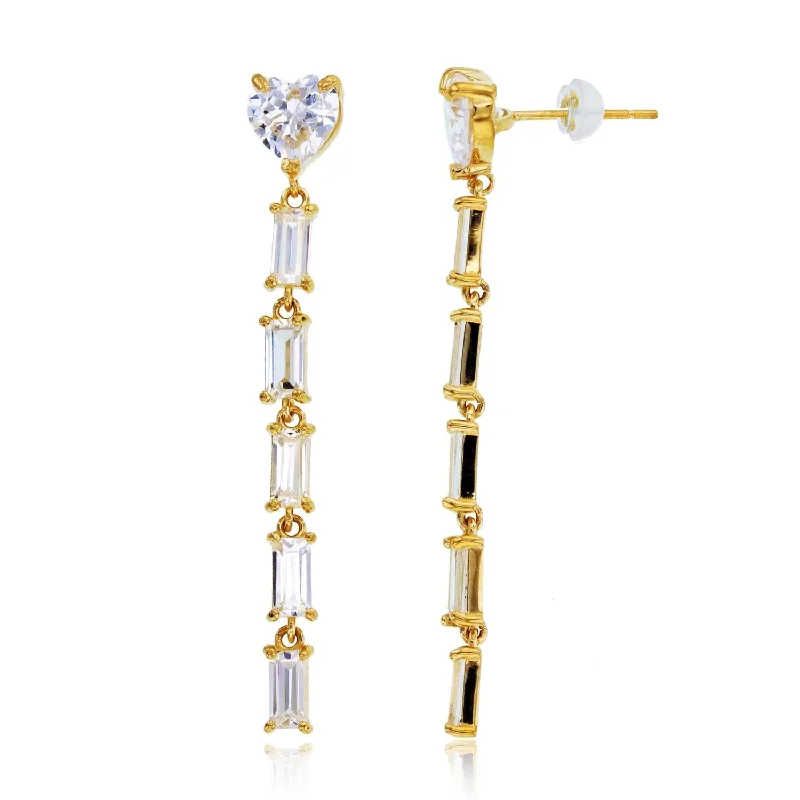 Personalized Name Earrings-14KT Yellow Gold Cubic Zirconia Heart Drop & Dangle Earrings