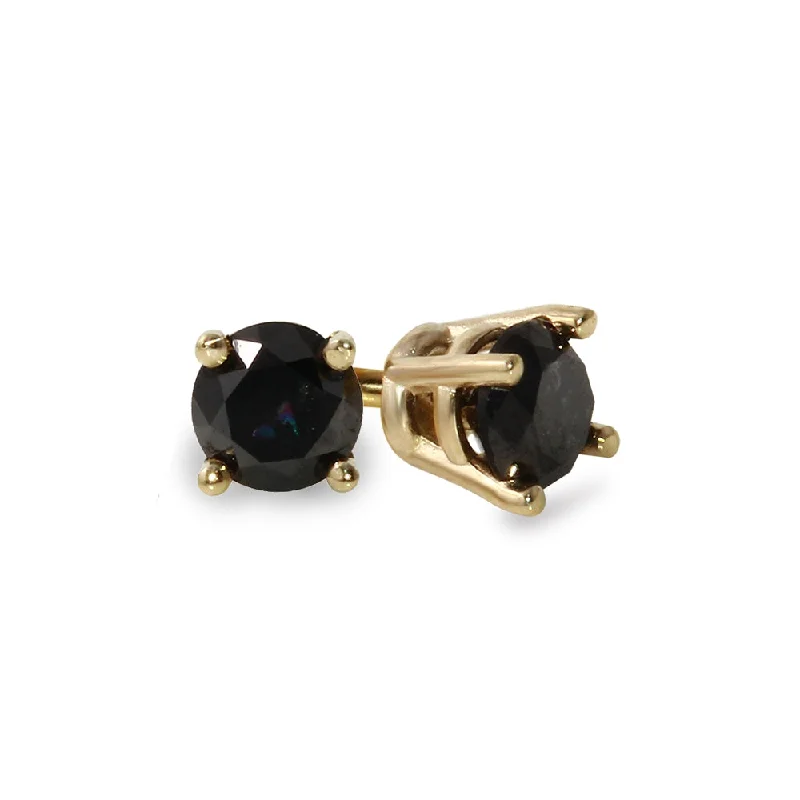 Cute Stud Earrings for Teenagers-10K Yellow Gold 1-1/4 CTW Rd Black Diamond Stud Earrings