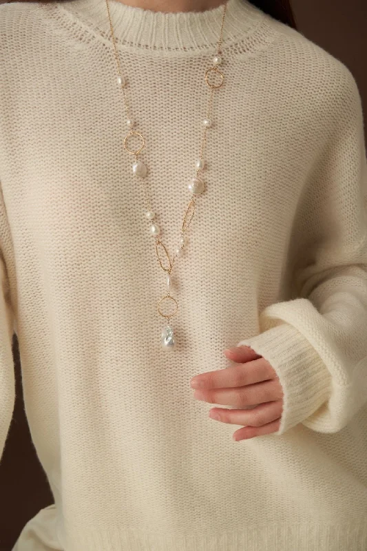 Gold Chain Necklace for Women-Miracle Baroque Series Pearl Long Necklace with Geometric Patterns/Sweater Chain