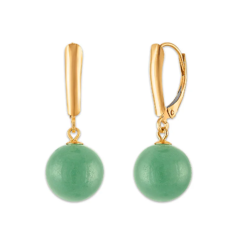 Stylish Dangle Earrings-Round Jade Drop & Dangle Earrings in 14KT Yellow Gold