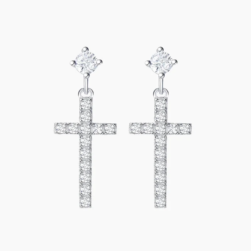 Luxury Drop Earrings-Small Little Cute Dangle Drop Cross Earrings