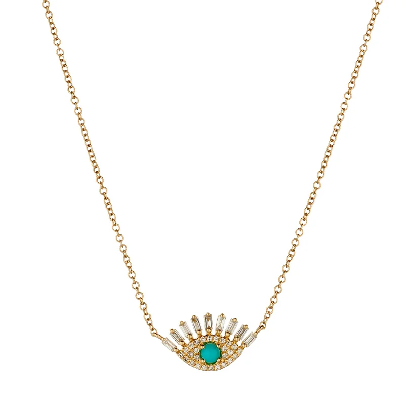 Trendy Necklace for Special Occasions-TURQUOISE AND DIAMOND EVIL EYE