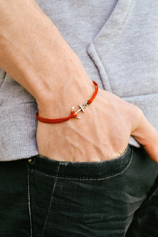 Simple Tennis Bracelet-Silver anchor men's bracelet, red bracelet, beach skipper jewelry for men