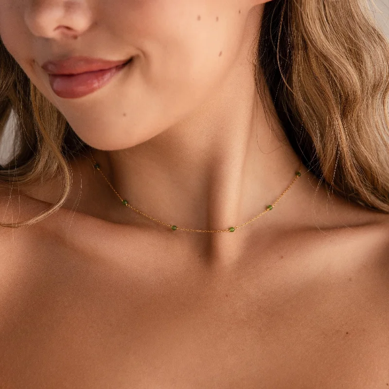 Diamond and Gold Necklace-Dainty Jade Station Necklace