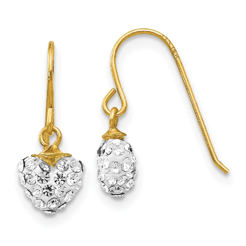 Chic Earrings for Women-14KT Yellow Gold Crystal 15X7MM Drop & Dangle Heart Earrings