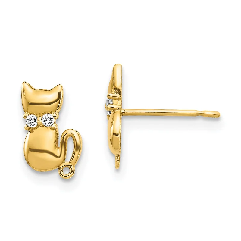 Modern Drop Earrings-14KT Yellow Gold Cubic Zirconia Cat Earrings