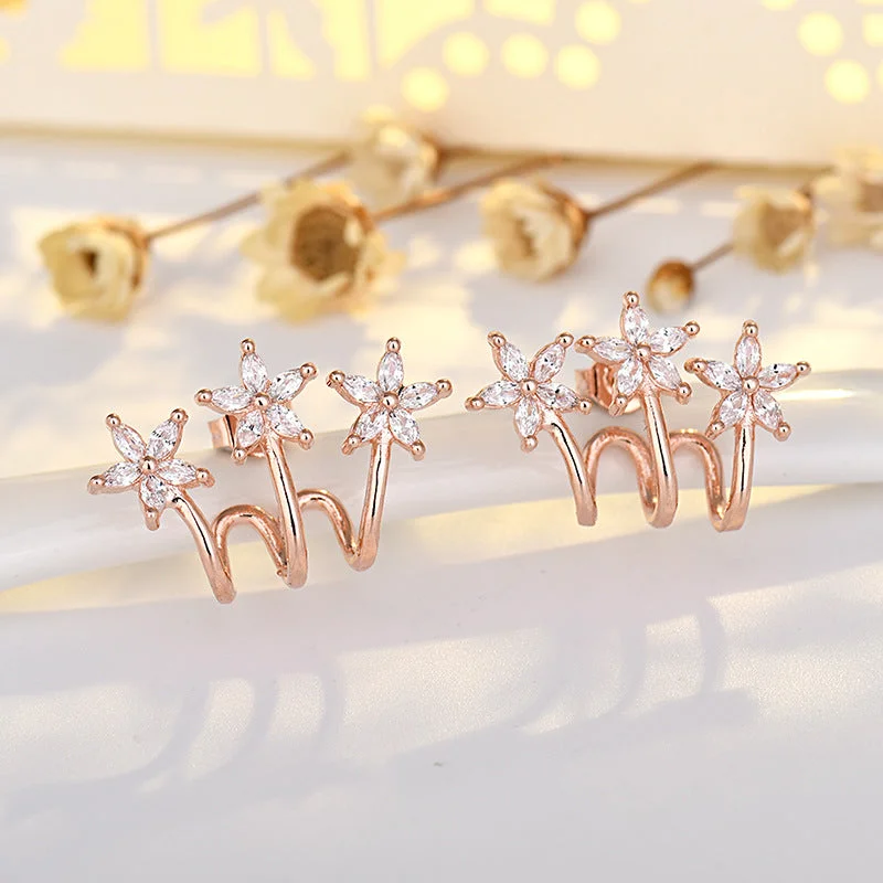 Three Flower Earrings (Rose Gold)