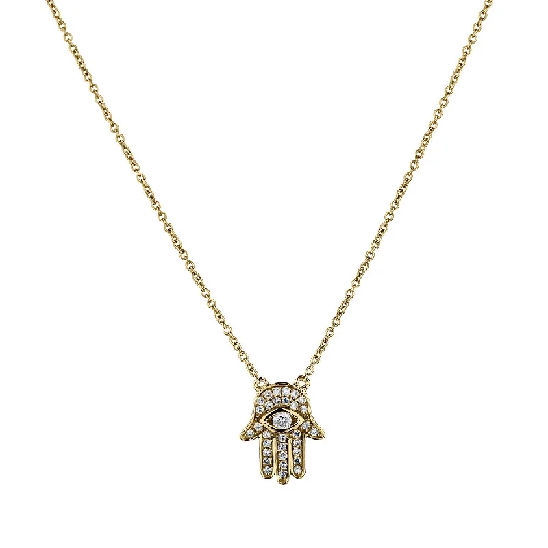 Trendy Pearl Necklace-DIAMOND HAMSA NECKLACE