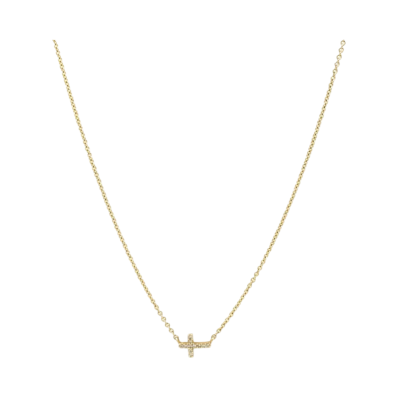 Classic Layered Necklace-SIDEWAYS DIAMOND CROSS NECKLACE