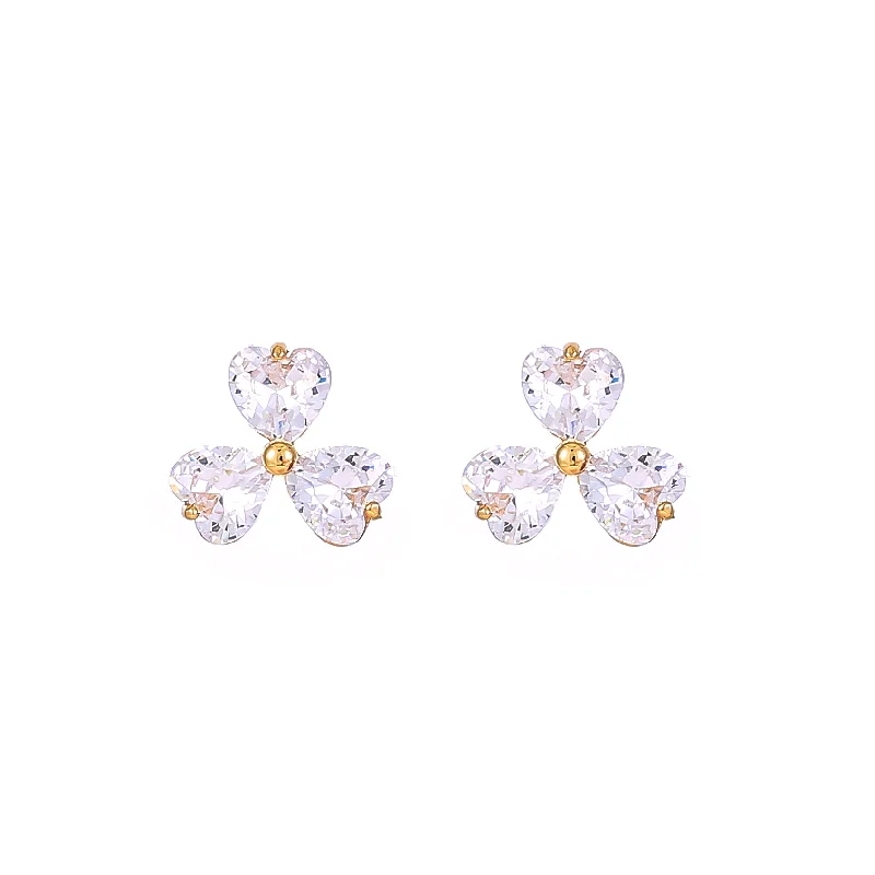 Classic Gold Earrings-1 Pair Commute Shiny Shamrock Plating Inlay Copper Zircon Gold Plated Ear Studs