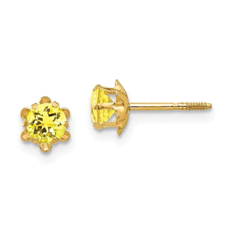 Elegant Gemstone Stud Earrings-4MM Round Citrine Birthstone Earrings in 14KT Yellow Gold