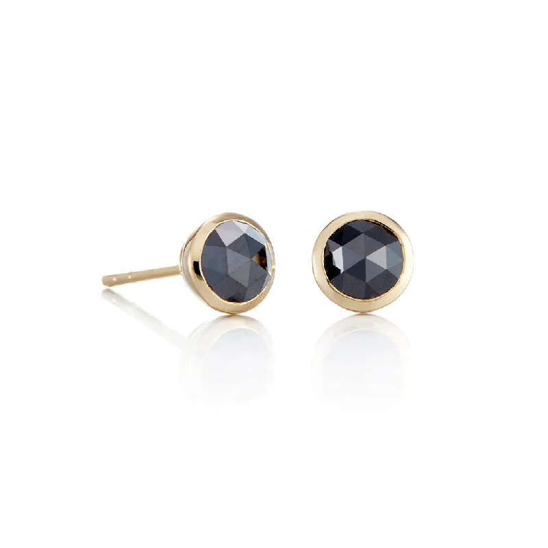 Sparkling Gold Earrings-Black Diamond Rose-Cut Stud Earrings