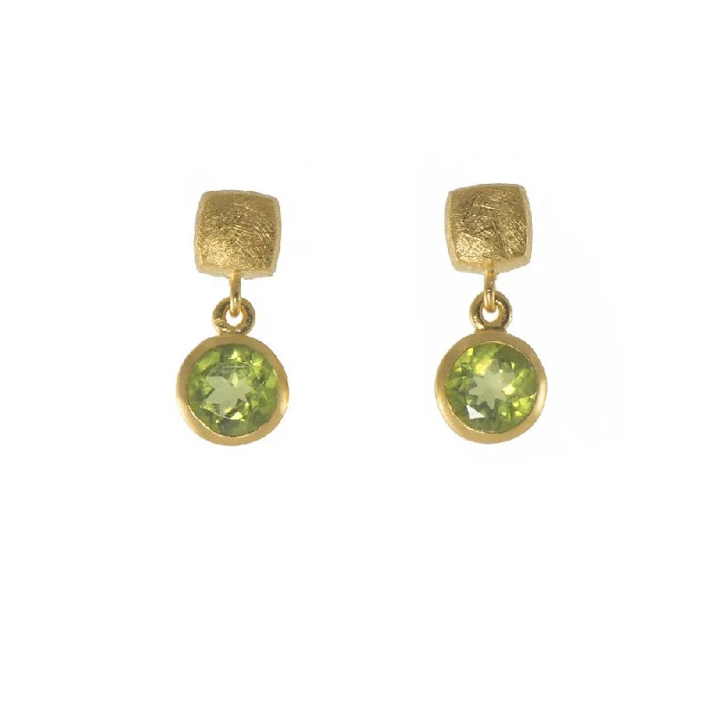 Tiny Huggie Earrings-Peridot Cube Round Earrings Fair Trade 24k Gold Vermeil