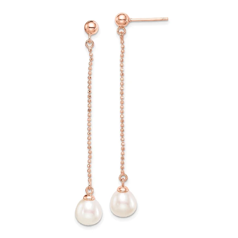 Cute Pearl Earrings-Rosetone Sterling Silver 7X8MM Pearl Drop & Dangle Earrings