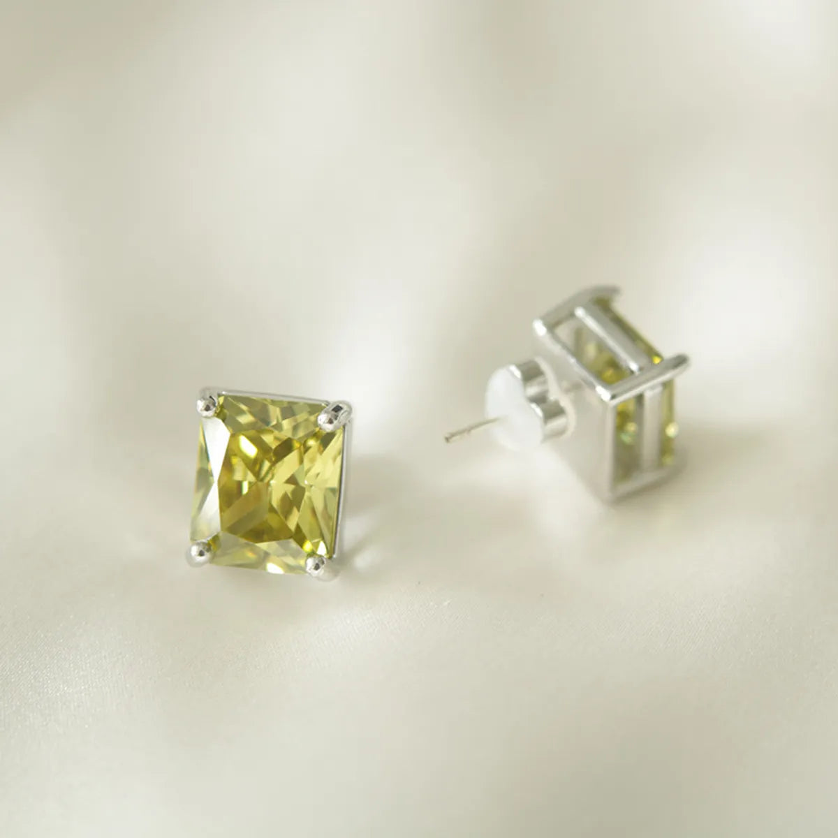 Colorful Gemstone Earrings-1 Pair Simple Style Square Plating Inlay Copper Zircon Ear Studs