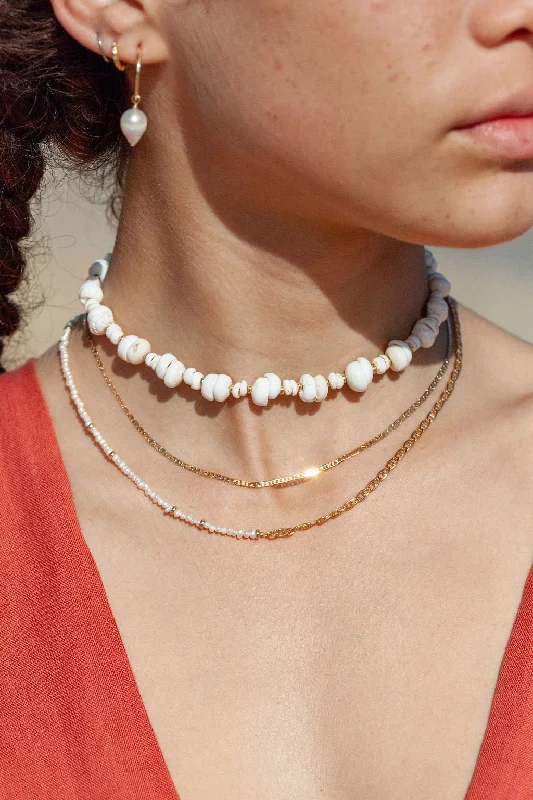 Elegant Necklace with Topaz-Puka Shell Choker Necklace - Keone