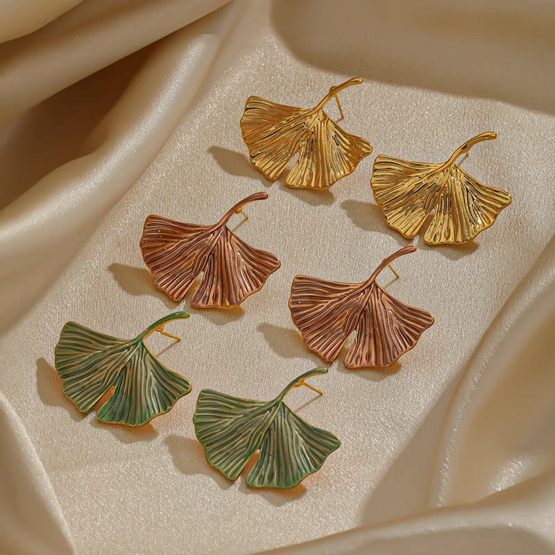 Simple Silver Earrings-1 Pair Simple Style Ginkgo Leaf Plating Copper 18k Gold Plated Ear Studs