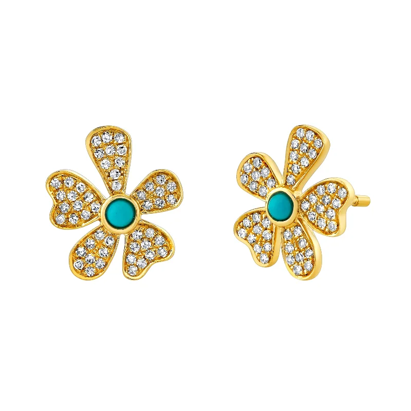 Classic Dangle Earrings-Turquoise Flower Stud Earrings