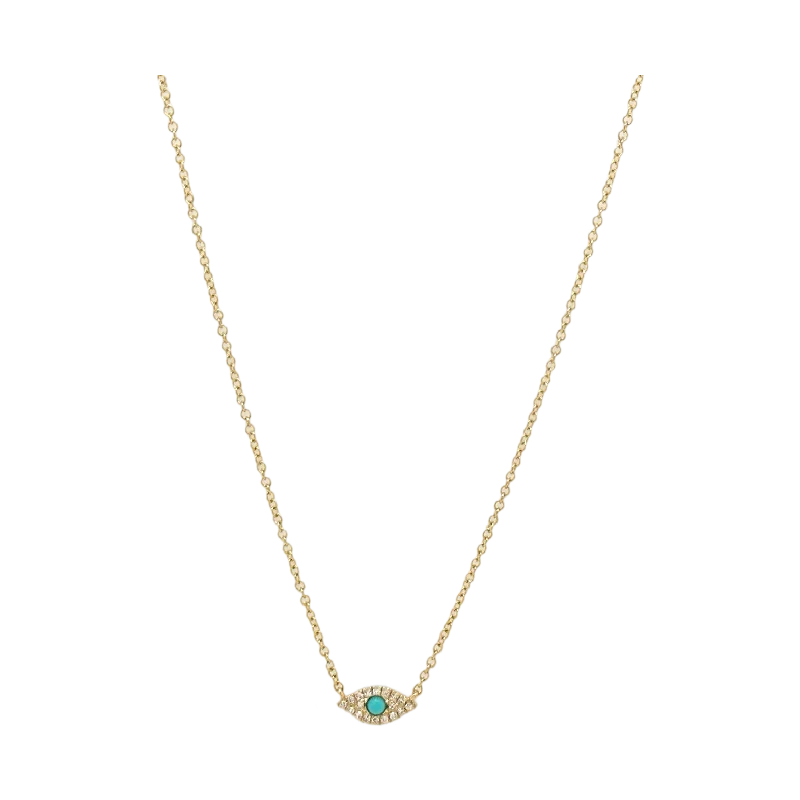 Trendy Necklace for Bridesmaids-TURQUOISE & DIAMOND EVIL EYE NECKLACE