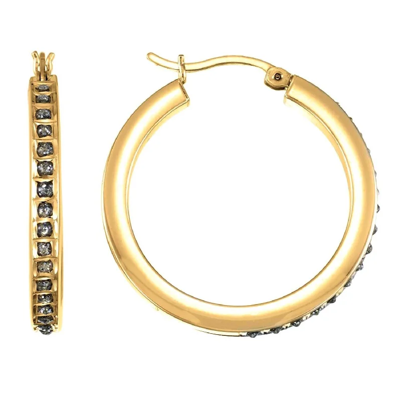 Cute Pearl Earrings-Diamond Fascination 14KT Yellow Gold 15MM Diamond Accent Hoop Earrings