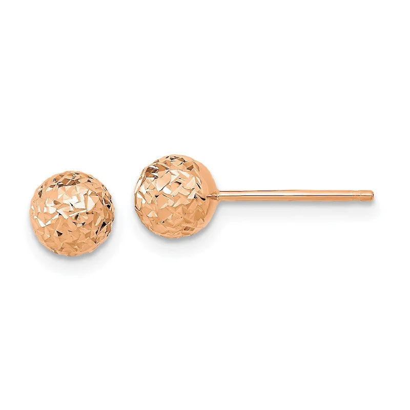 Statement Earrings for Weddings-14KT Rose Gold 6MM Diamond-cut Ball Stud Earrings