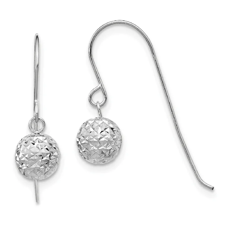 Elegant Gemstone Drop Earrings-14KT White Gold 18X6MM Diamond-cut Ball Drop & Dangle Earrings