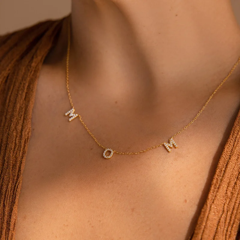 Elegant Drop Necklace-Pave Mom Necklace