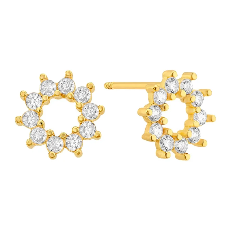 Cute Stud Earrings for Weddings-14KT Yellow Gold and Cubic Zirconia Circle Earrings