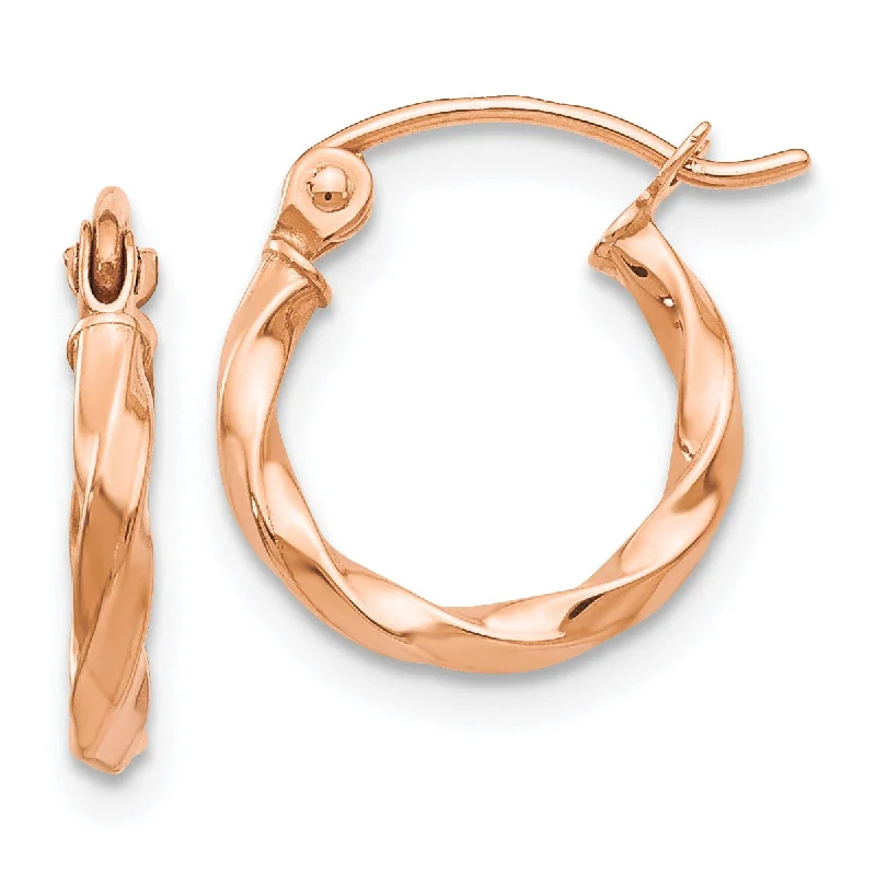 Chic Earrings for Women-14KT Rose Gold 12X2MM Twist Hoop Earrings