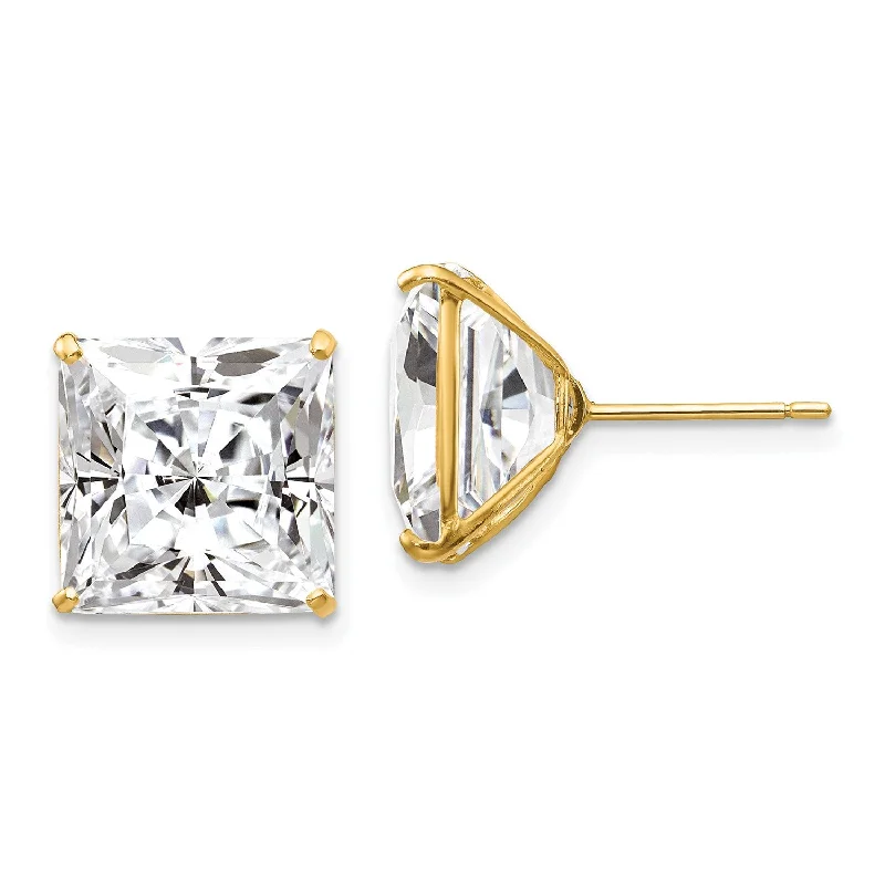 Silver Earrings for Bridesmaids-14KT Yellow Gold 11MM Square Cubic Zirconia Stud Earrings