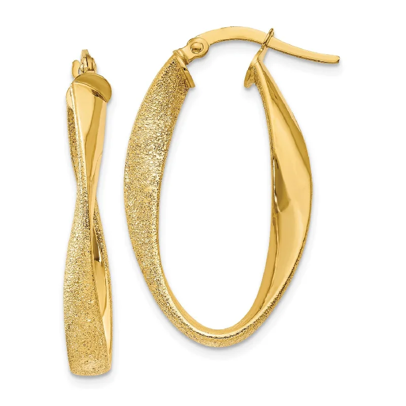 Minimalist Gold Earrings-14KT Yellow Gold 10X4MM Twist Hoop Earrings